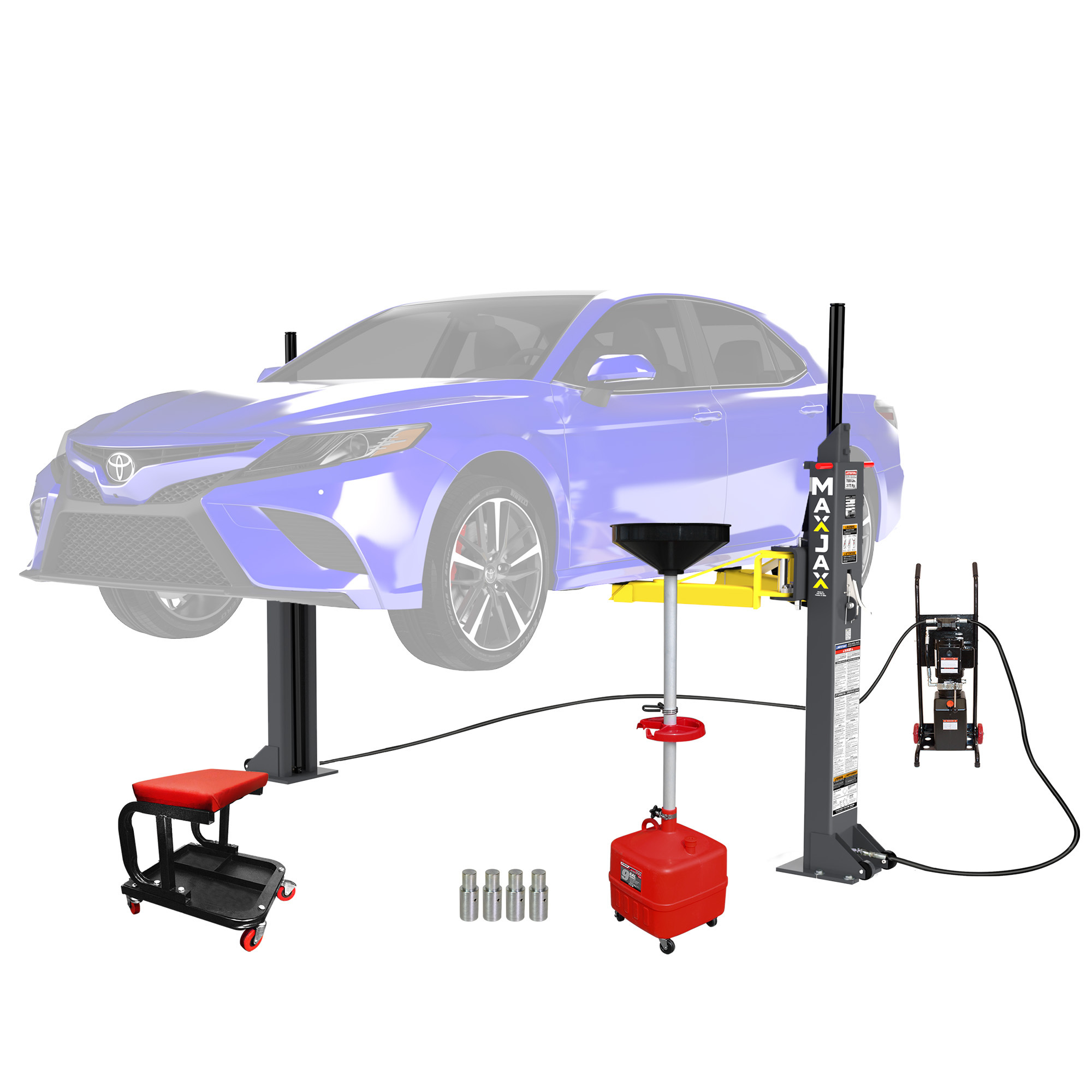 MaxJax, 7000lbs. Capacity Two Post Lift Deluxe Package, Capacity 7000 lb, Max. Rise 4 ft, Horsepower 1 HP, Model# M7K-110V_Deluxe_Package - Greg Smith Equipment Sales