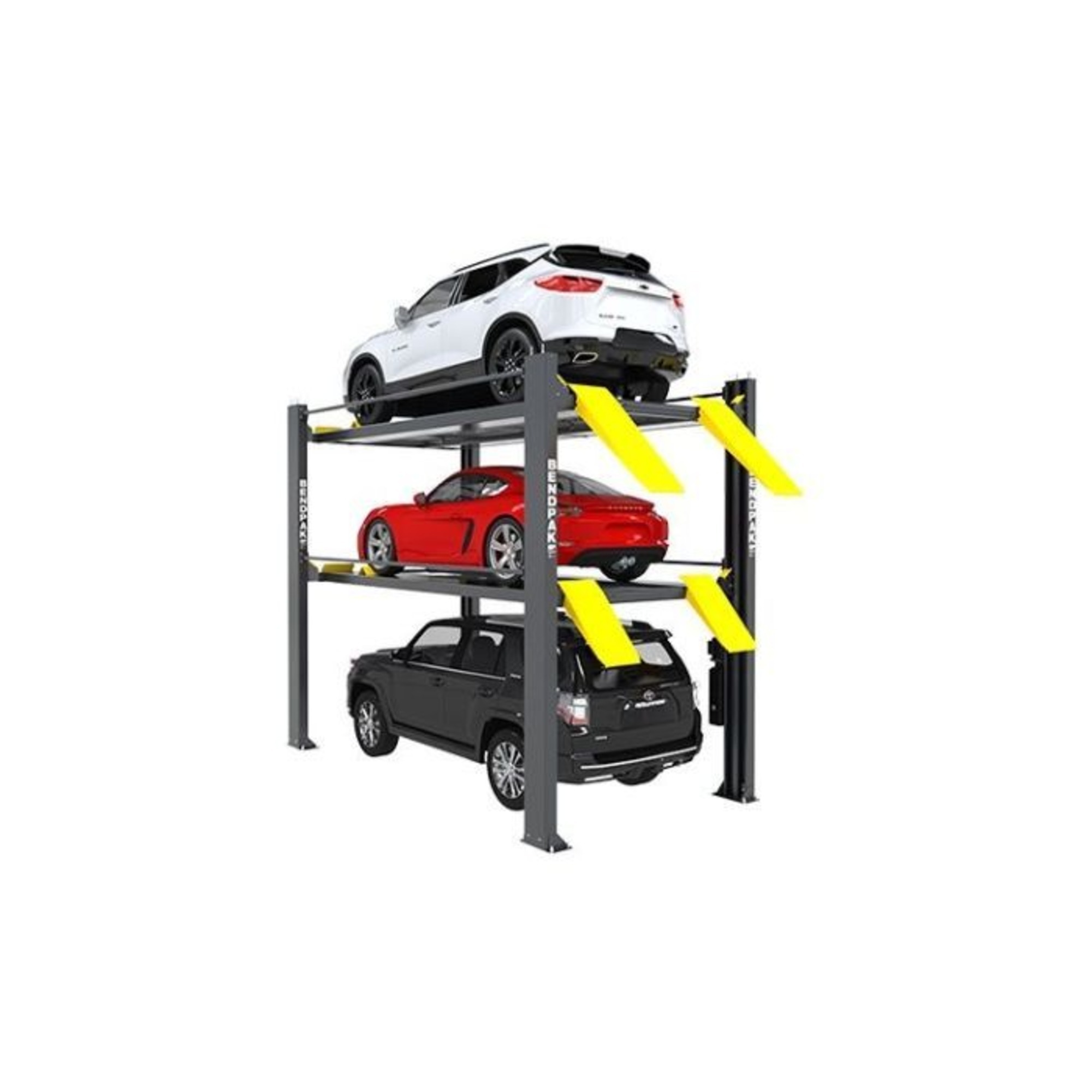 BendPak, 9000 7000lb Extended Tri-Level Parking Lift, Capacity 16000 lb, Max. Rise 13 ft, Horsepower 3 HP, Model# HD-973PX - Greg Smith Equipment Sales