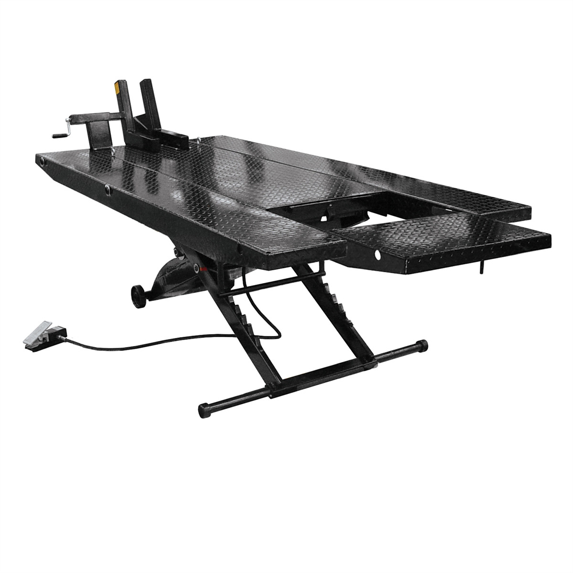 Atlas Automotive Equipment Portable Motorcycle Lift — 1,000lb. Capacity, 33in. Full Lift Height, 93in. Table Length, Air-Operated, Diamond Plate Surface, Model# ATEHT-CYCLFTXLT-FPD - Greg Smith Equipment Sales