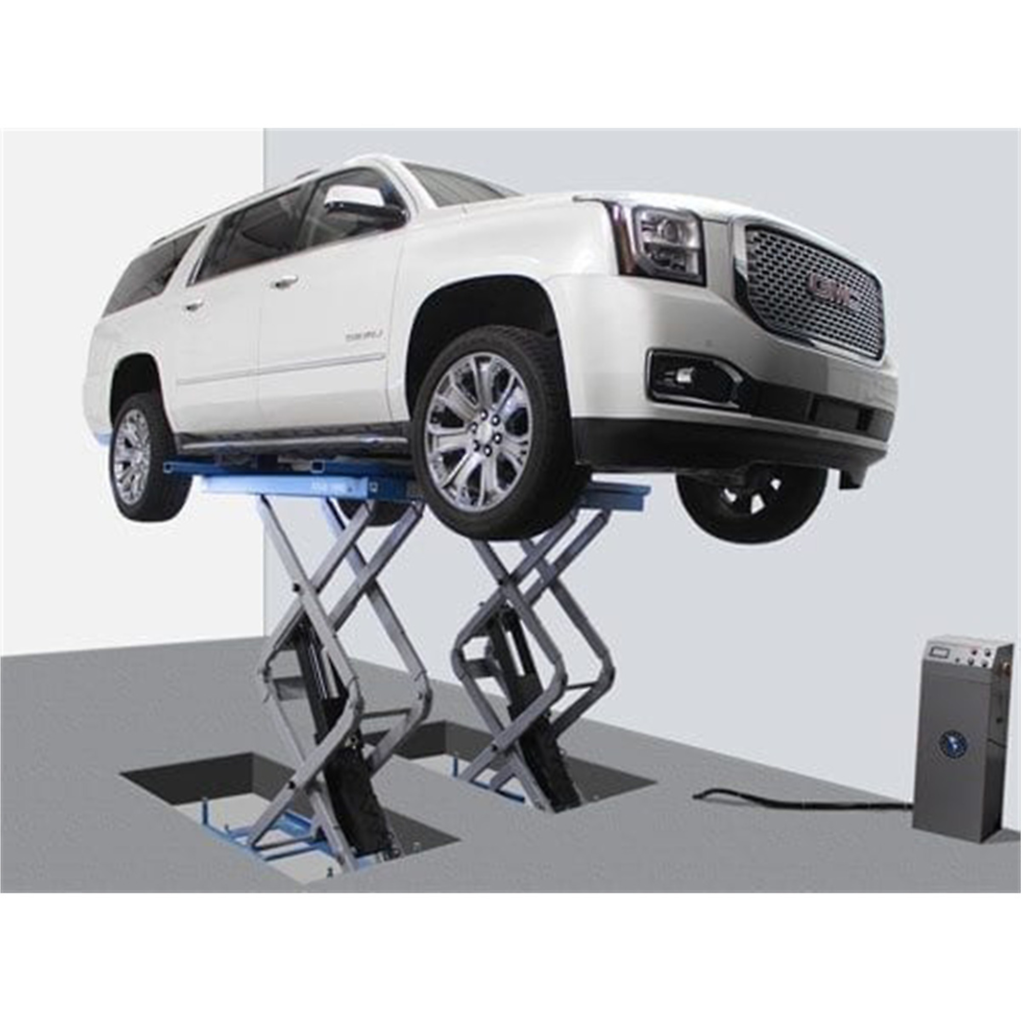 Atlas Automotive Equipment In-Ground Full-Rise Scissors Lift — 9,000-Lb. Capacity, Adjustable Width, Air-Operated Lock Release, Extended Platforms, Model# ATEATTD-FM9SL-FPD - Greg Smith Equipment Sales
