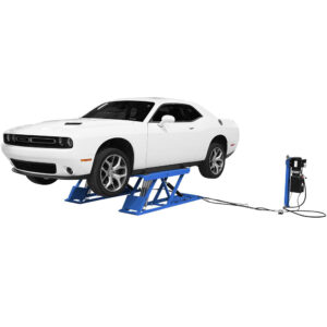 Atlas Automotive Equipment Commercial-Grade Low-Rise Scissors Lift — 6,000-Lb. Capacity, Open Center Design, 4 Non-Slip Rubber Pads, Drive Over Ramps, Air-Operated Single Point Lock Release, 110V, Model# ATEATTD-6PL-F