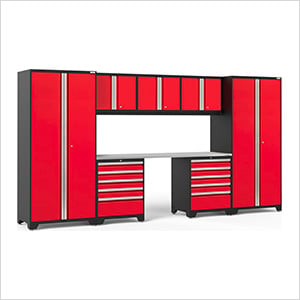 PRO Series Red 8-Piece Set with Stainless Steel Top