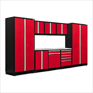 PRO Series Red 9-Piece Set with Stainless Steel Top and LED Lighting