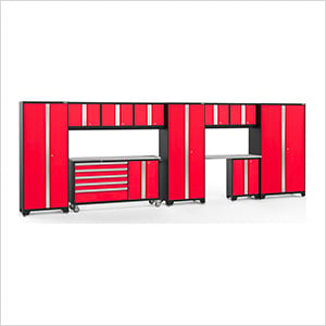 BOLD Red 11-Piece Project Center Set with Stainless Steel Top and LED Lights - Greg Smith Equipment Sales