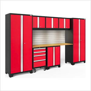 BOLD Series Red 8-Piece Set with Bamboo Top, Backsplash, LED Lights - Greg Smith Equipment Sales