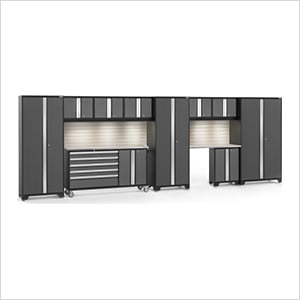 BOLD 11-Piece Cabinet Set with Stainless Top, Backsplash, LED Lights