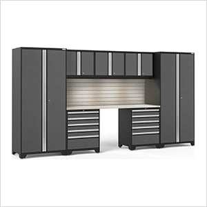 PRO Series Grey 8-Piece Set with Stainless Steel Top, Slatwall and LED Lights