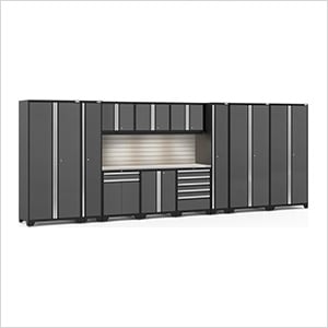 PRO Series Grey 12-Piece Set with Stainless Steel Top, Slatwall and LED Lights
