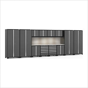 PRO Series Grey 14-Piece Set with Stainless Steel Tops, Slatwall and LED Lights