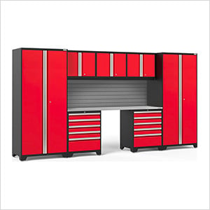 PRO Series Red 8-Piece Set with Stainless Steel Top and Slatwall