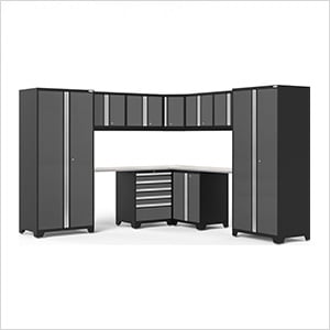 PRO Series Grey 12-Piece Corner Set with Stainless Steel Tops and LED Lights