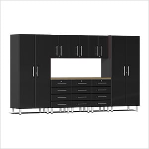 9-Piece Garage Cabinet Kit with Bamboo Worktop