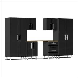 7-Piece Garage Cabinet Kit with Bamboo Worktop