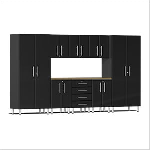 9-Piece Garage Cabinet Kit with Bamboo Worktop