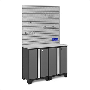 BOLD Series Grey 4-Piece Set with Stainless Top, Slatwall and Hook Kit