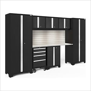BOLD Series Black 8-Piece Set with Stainless Top, Backsplash, LED Lights