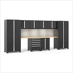 PRO Series Black 10-Piece Set with Bamboo Top, Slatwall and LED Lights