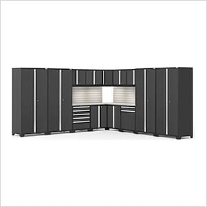 PRO Series 16-Piece Corner Set with Stainless Tops, Slatwall and LED Lights