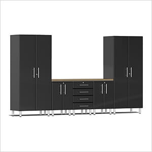 6-Piece Garage Cabinet System with Bamboo Worktop