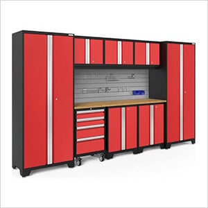 BOLD Series Red 9-Piece Set with Bamboo Top, Backsplash and Hook Kit - Greg Smith Equipment Sales
