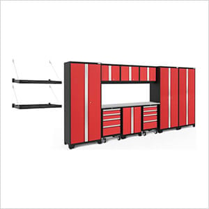 BOLD Series Red 10-Piece Set with Stainless Steel Top and Wall Mounted Shelves