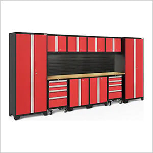 BOLD Series Red 12-Piece Set with Bamboo Top and Backsplash, LED Lights