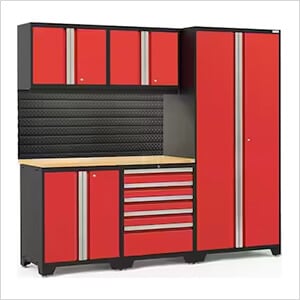 PRO Series Red 6-Piece Set with Bamboo Top, Slatwall and LED Lights