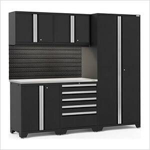 PRO Series Black 6-Piece Set with Stainless Steel Top, Slatwall and LED Lights