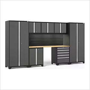 PRO Series Grey 8-Piece Set with Bamboo Top, Slatwall and LED Lights