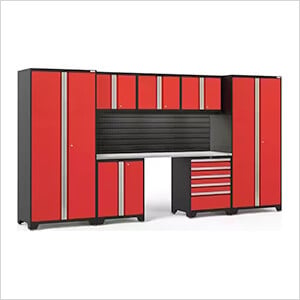 PRO Series Red 8-Piece Set with Stainless Steel Top, Slatwall and LED Lights