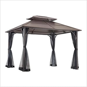 10 x 12 Brown Steel Hardtop Gazebo with Hook and Netting
