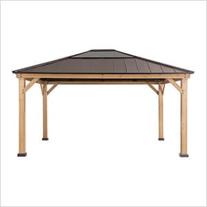 13 x 15 Wooden Hardtop Gazebo with Ceiling Hook (Brown Roof)
