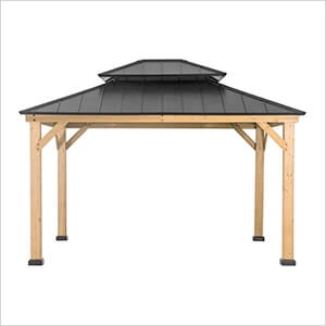 Wooden 2-Tier Hardtop Gazebo with Ceiling Hook (Black Roof)