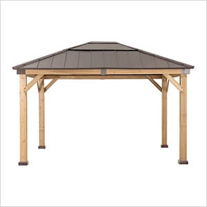 11 x 13 Wooden Hardtop Gazebo with Ceiling Hook (Upgraded Brown Roof)