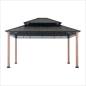 SummerCove 13 x 15 Wooden 2-Tier Hardtop Gazebo with Ceiling Hook (Black Roof)