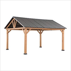 11 x 13 Wooden Gable Roof Hardtop Pavilion Gazebo with Ceiling Hook (Black Roof)