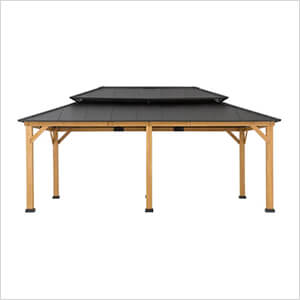 Wooden 2-Tier Hardtop Gazebo with Ceiling Hook