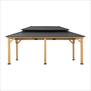 Wooden 2-Tier Aluminum Hardtop Gazebo with Ceiling Hook
