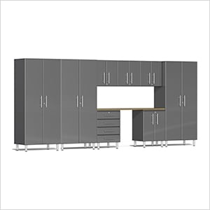 9-Piece Garage Cabinet Kit with Bamboo Worktop