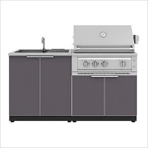 Aluminum Slate 3-Piece Outdoor Kitchen Set with 33-Inch Natural Gas Platinum Grill
