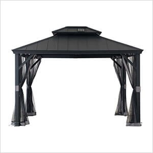 10 x 12 Aluminum Frame 2-Tier Steel Hardtop Solar Powered Gazebo
