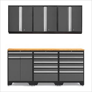 PRO Grey 7-Piece Garage Cabinet Set with Bamboo Top
