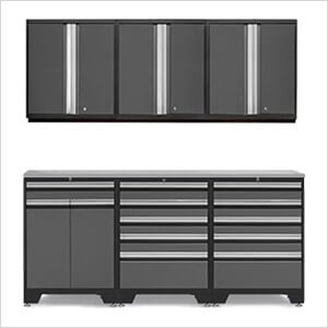 PRO Grey 7-Piece Garage Cabinet Set with Stainless Steel Top