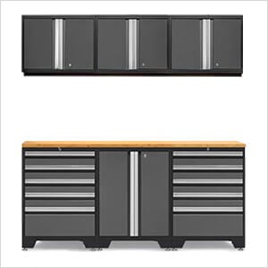 PRO Grey 7-Piece Workbench System with Bamboo Top