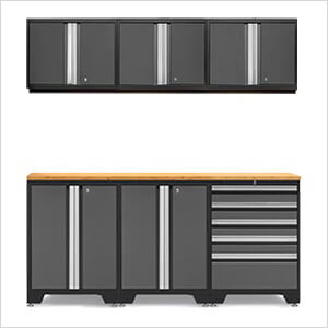 PRO Grey 7-Piece Work Station with Bamboo Top