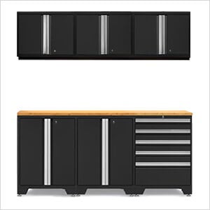 PRO Black 7-Piece Work Station with Bamboo Top