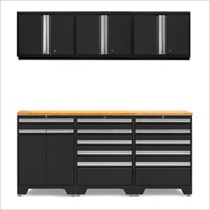 PRO Black 7-Piece Garage Cabinet Set with Bamboo Top
