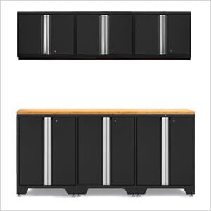 PRO Black 7-Piece Work Station with Bamboo Top