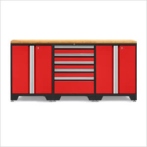 PRO Red 4-Piece Work Station with Bamboo Top