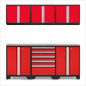 PRO Red 7-Piece Work Station with Stainless Steel Top